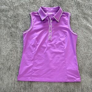 adidas golf Women's Sleeveless Polo Tank in Bright Purple with White Trim